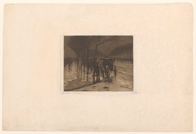Ventende vogner på Victoria Embankment i London av Willem Witsen (signed by artist)