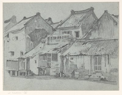 Bakfasader av hus ved en elv i Batavia av Willem Arnoldus Witsen