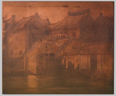 Batavia. hus på kali i lukket rekke av Willem Arnoldus Witsen