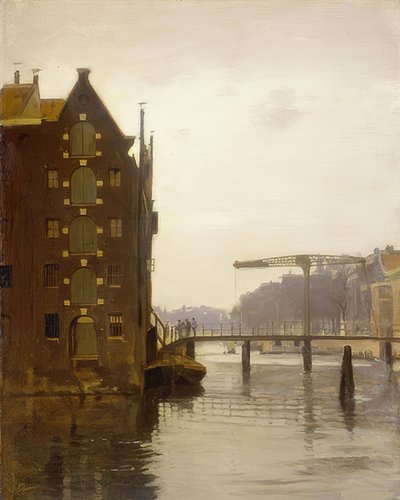 Bodenspeicher in einer Amsterdamer Gracht (lager på en Amsterdam-kanal på Uilenburg) av Willem Arnoldus Witsen
