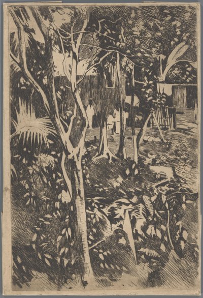 Familie i hagen til Hotel Bellevue, Buitenzorg av Willem Arnoldus Witsen