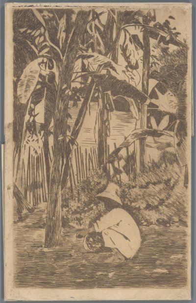 Gut på huk i en hage, Buitenzorg av Willem Arnoldus Witsen