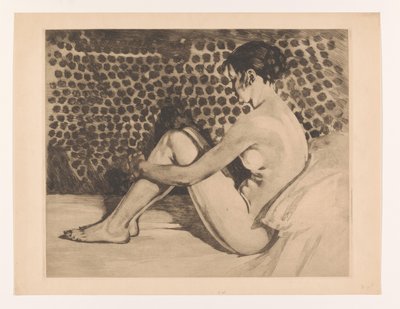 Naken ung kvinne med armene rundt knærne Naken, bøyde knær, sittende på en sofa (original tittel) av Willem Arnoldus Witsen