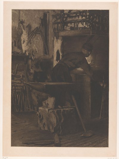 Smed ved bålet i en smie i Wijk bij Duurstede Forge with fire (Jan) (original tittel) av Willem Arnoldus Witsen