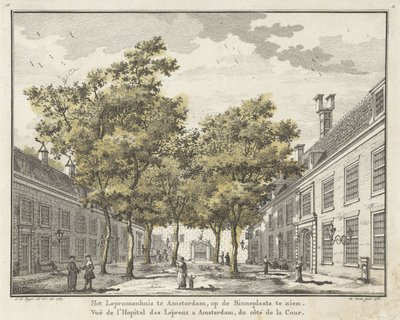 Utsikt over gårdsplassen til Leprozenhuis i Amsterdam av Willem Writs