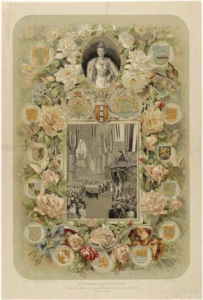 Til minne om den høytidelige kroningen av HM Dronning Wilhelmina, i Nieuwe Kerk i Amsterdam - 6. september 1898 (tittel på objekt) av Willem Zwart