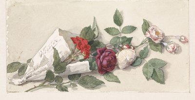 Bukett med roser og pelargonium av Willem de Famars Testas
