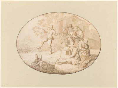 Elegant par besøker en gruppe romfolk av Willem de Heer