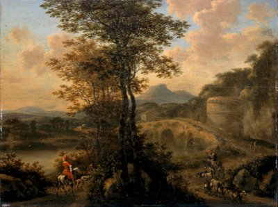Italiensk elvelandskap med steinbro, 1650 av Willem de Heusch