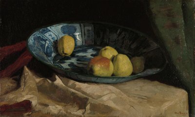 Stilleben med epler i en Delft-blå skål av Willem de Zwart