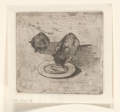 To katter, en drikker fra en tallerken To fitter (original tittel) av Willem de Zwart