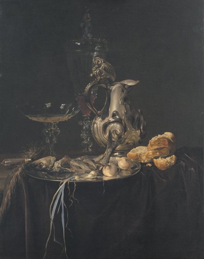 Stilleben. Frokoststykke med sølvmugge av Willem van Aelst