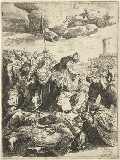 Saint Ursula beleiret av hunerne av Willem van Haecht (II)