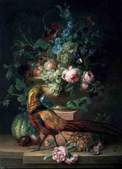 Stilleben med blomster og en fasan (olje på lerret) av Willem van Leen