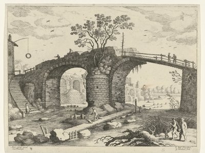 Bro over en elv italienske landskap (serietittel) av Willem van Nieulandt (II)