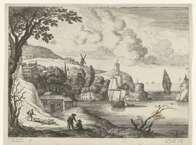 Landsby ved en bukt Italienske landskap (serietittel) av Willem van Nieulandt (II)