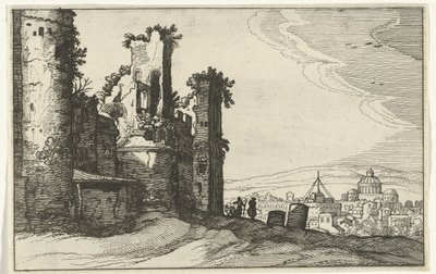 Utsikt over Roma fra Monte Pincio Romerske ruiner og kystlandskap (serie 1) (serietittel) av Willem van Nieulandt (II)