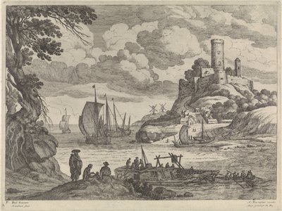 Havneutsikt med skip av Willem van Nieulandt (II)