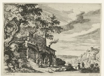 Hyrder ved en ruin Italienske landskap (serietittel) av Willem van Nieulandt (II)