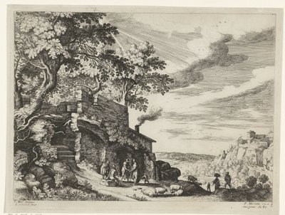 Hyrder ved en ruin Italienske landskap (serietittel) av Willem van Nieulandt (II)