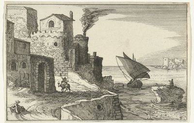 Kystlandsbyen Romerske ruiner og kystlandskap (serie 1) (serietittel) av Willem van Nieulandt (II)