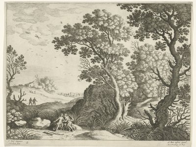 Landskap med Diana og en nymfe Italienske landskap (serietittel) av Willem van Nieulandt (II)