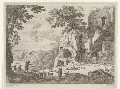 Landskap med ruin Italienske landskap (serietittel) av Willem van Nieulandt (II)