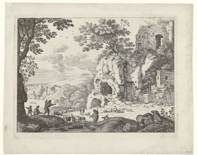 Landskap med ruin Italienske landskap (serietittel) av Willem van Nieulandt (II)