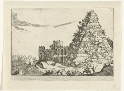 Piramide van Gaius Cestius Romerske ruiner (serie 2) (serietittel) av Willem van Nieulandt (II)