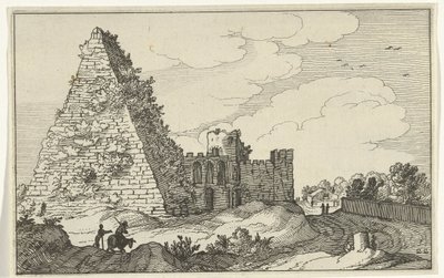 Pyramiden til Gaius Cestius Romerske ruiner og kystlandskap (serie 1) (serietittel) av Willem van Nieulandt (II)