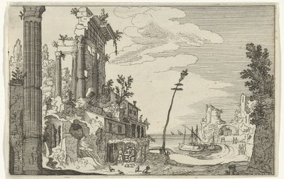 Romerske ruiner ved sjøen Romerske ruiner og kystlandskap (serie 1) (serietittel) av Willem van Nieulandt (II)