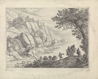 Ryttere og tiggere i et landskap av Willem van Nieulandt (II)