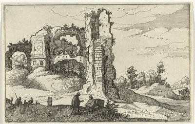 Ruin med en port romerske ruiner og kystlandskap (serie 1) (serietittel) av Willem van Nieulandt (II)