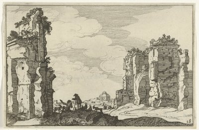 Ruinene av badene i Caracalla Romerske ruiner og kystlandskap (serie 1) (serietittel) av Willem van Nieulandt (II)
