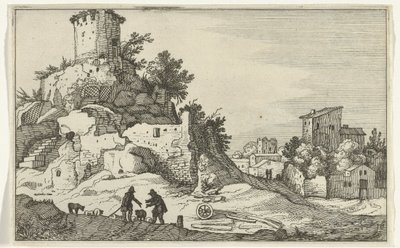 Ruin av et tårn Romerske ruiner og kystlandskap (serie 1) (serietittel) av Willem van Nieulandt (II)