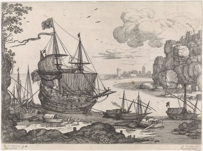 Skip i en havn italienske landskap (serietittel) av Willem van Nieulandt (II)