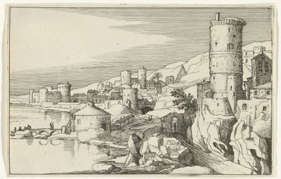 By med tårn på vannet Romerske ruiner og kystlandskap (serie 1) (serietittel) av Willem van Nieulandt (II)