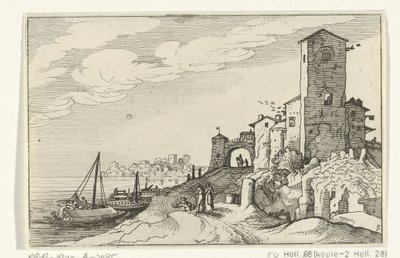 Tårn og port på kysten Romerske ruiner og kystlandskap (serie 1) (serietittel) av Willem van Nieulandt (II)