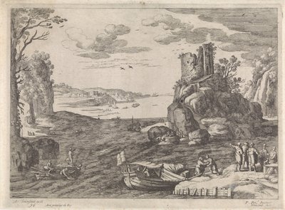 Flere skip i en bukt italienske landskap (serietittel) av Willem van Nieulandt (II)