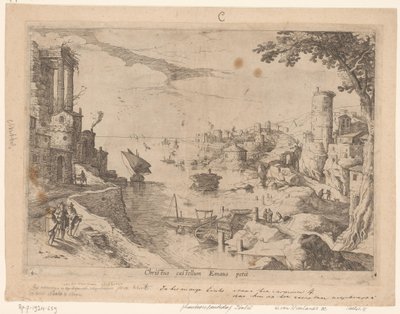 Landskap med Emmausreisende Christ castellum Emaus petit (tittel på objekt) Italienske landskap med bibelske scener (serietittel) av Willem van Nieulandt