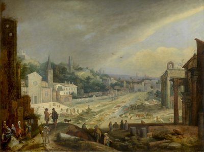 Utsikt over Campo Vaccino, Roma (olje på panel) av Willem van Nieulandt