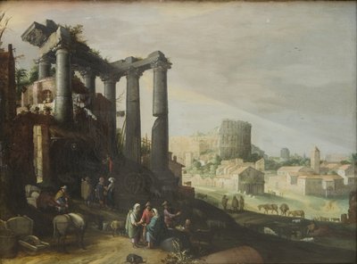 Landskap med utsikt over Campo Vaccino i Roma av Willem van Nieulandt d.Y.