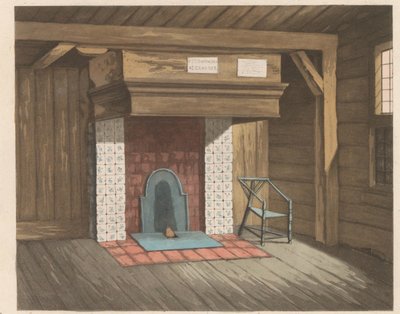 Interiør i Tsar Peter-huset i Zaandam, 1824 Hytta bebodd av tsaren peeter de groten i Zaandam i år 1697 (...) - La maisonnette habitée par le Czar pierre le grand à Zaandam (...) (tittel på objekt) av Willem van Senus (possibly)
