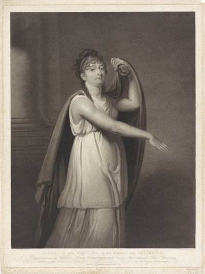 Portrett av Johanna Cornelia Ziesenis-Wattier Ziesenis f. Wattier, i karakteren til Epicharis (tittel på objekt) av Willem van Senus