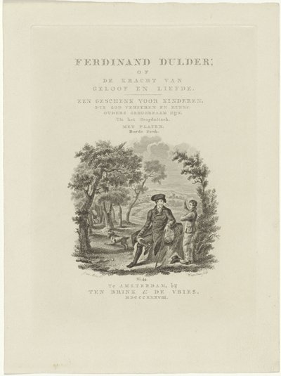 Sittende reisende og en gutt i et landskap Tittelside for: J.G. Tobler, Ferdinand Dulder, 1838 av Willem van Senus