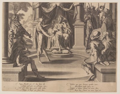 Aleksander den store som dommer, plansje 10 fra Rettferdighetens troner (Thronus Iustitiae) av Willem van Swanenburgh