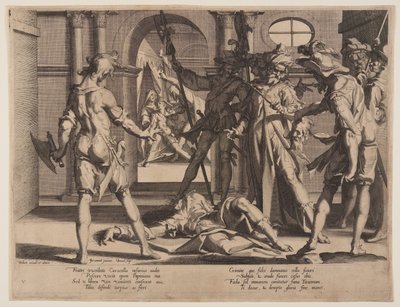 Halshugging av den romerske dommeren Papinian, plate 5 fra Thrones of Justice (Thronus Iustitiae) av Willem van Swanenburgh