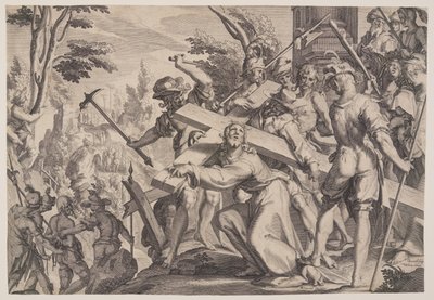 Kristus bærer korset, plansje 4 fra Rettferdighetens troner (Thronus Iustitiae) av Willem van Swanenburgh