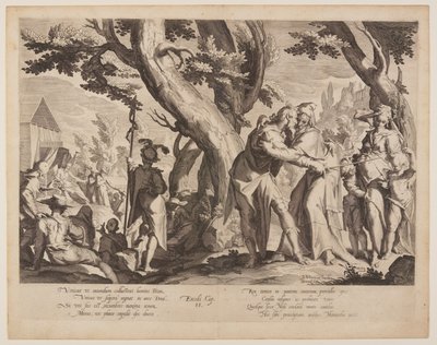 Møtet mellom Moses og Jetro, plansje 1 fra Rettferdighetens troner (Thronus Iustitiae) av Willem van Swanenburgh