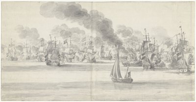 Slaget ved Katwijk (venstre side), 1653 av Willem van de Velde (I)